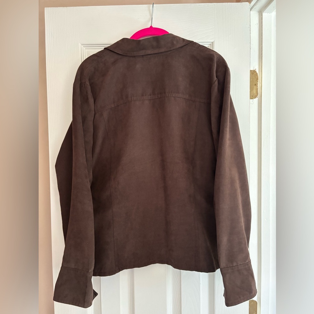 Cato Faux Suede Dark Brown Women's Shacket - Picture 2 of 4